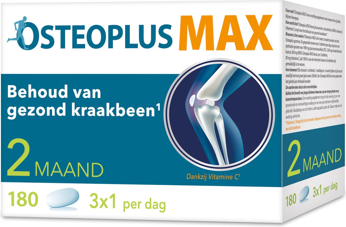 Goedkoopste Osteoplus Tabletten Max Glucosamine, Chondroïtine, MSM en Vitamine C - Voor Gezond Kraakbeen – 180 tabletten