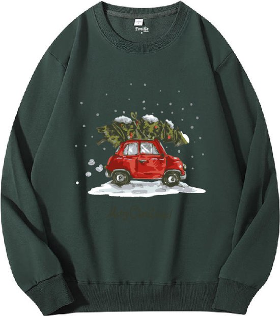 Foto: Emilie collection kersttrui sweater kerst groen kerstboom op auto xxl