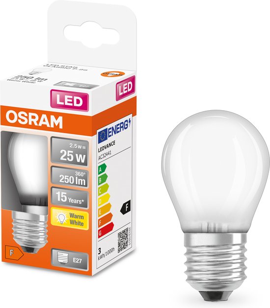 OSRAM LED lamp - Classic P 25 - E27 - filament - mat - 2,5W - 250 lumen - warm wit - niet dimbaar