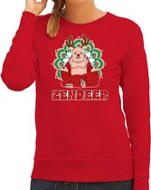 Bellatio Decorations foute Kersttrui/sweater voor dames - zendeer buddha - rood - rendier - boeddha M
