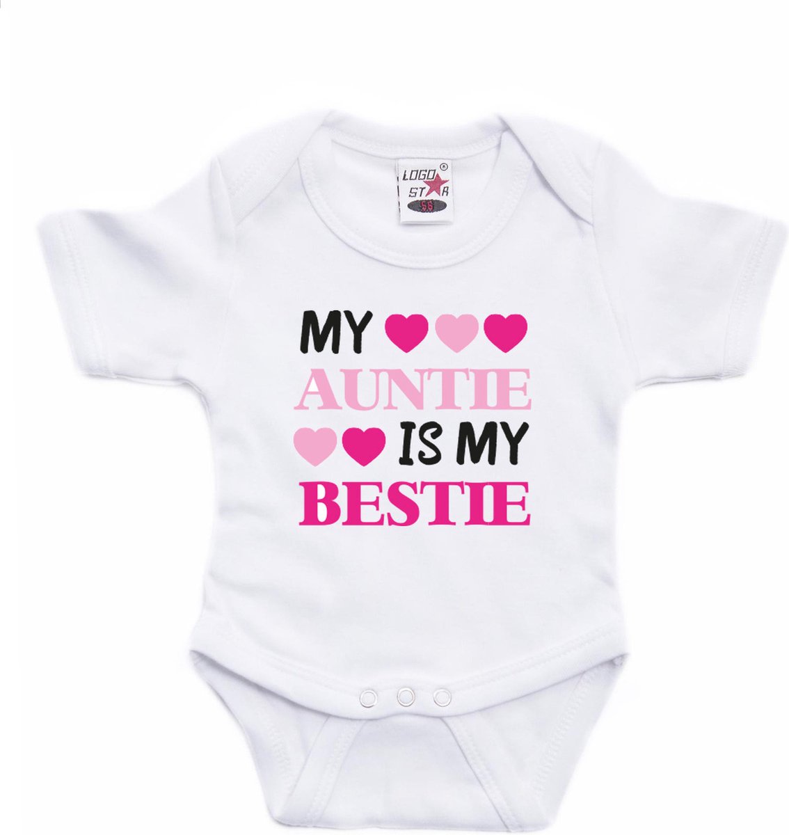 Bellatio Decorations baby rompertje - my auntie is my bestie - wit/roze - cadeau romper - kraamcadeau 92
