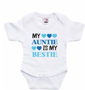 Bellatio Decorations baby rompertje - my auntie is my bestie - wit/blauw - cadeau romper -kraamcadeau 56