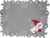 Tafelloper – linnenlook – Kerst – Grijs met kabouters – Gnoom – Wichtels – Loper 33 x 45 cm