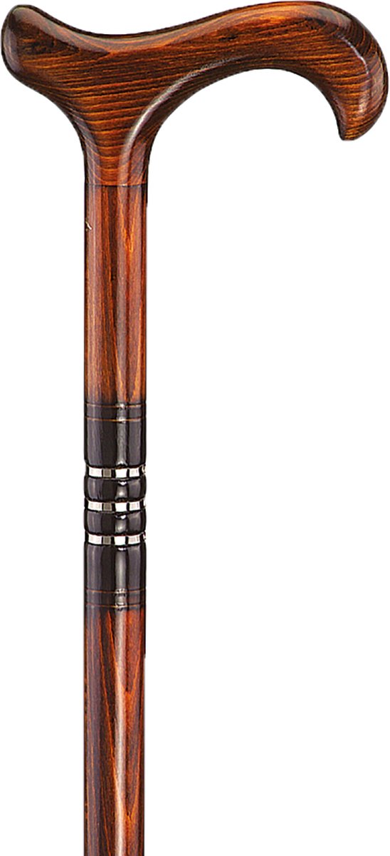 Gastrock Wandelstok beukenhout – Drie ringen - Houten Wandelstok - Mahonie trio - Derby handvat - 94 cm lang - 290 gram - 16 mm dik - Voorzien van rubberen dop - Wandelstok voor ouderen