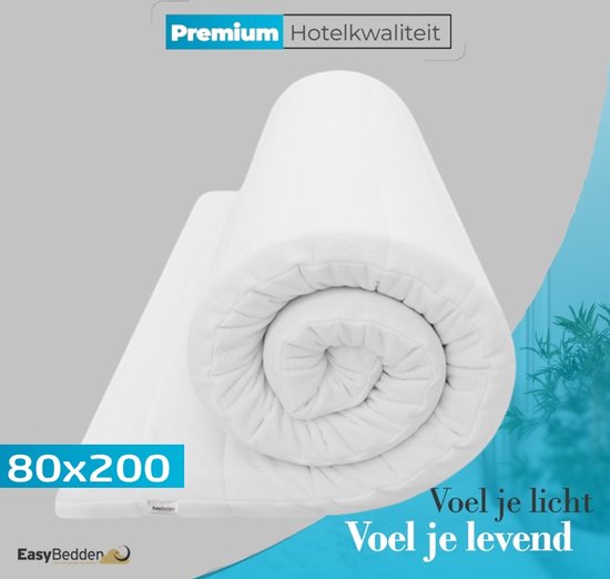 Easy Bedden Topper matras 80x200 – Topdekmatras - Hybride® HR Koudschuim – Antibacterieel - Orthopedisch Verantwoord - 4 Seizoenen - Luxe Wasbare Hoes - circa 7 cm dik