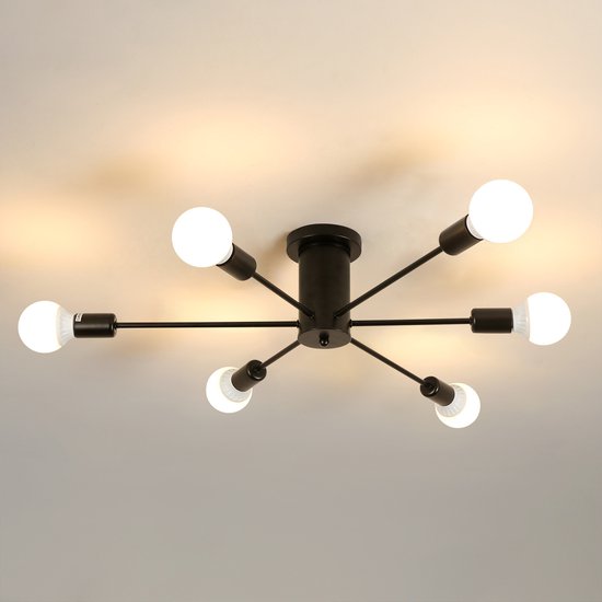 Goeco Plafonnière - Zwarte Industriële Plafondlamp - retro kroonluchter - woonkamer plafonniére - met E27 fitting - excl. lichtbronnen