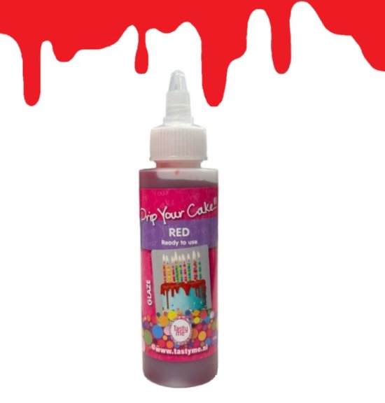 Drip Your Cake RED ready to use GLAZE 125g Tasty Me bol