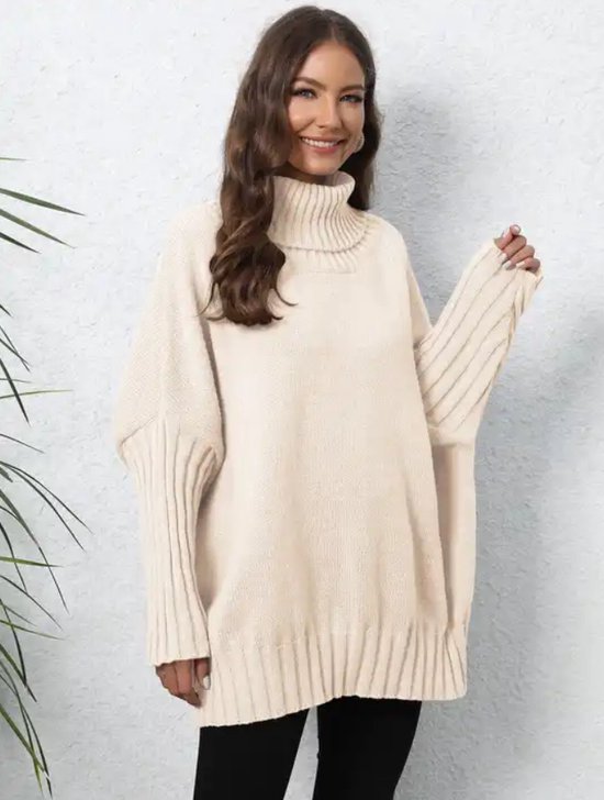 ASTRADAVI Winter Mode - Trui - Dames Gebreide Coltruien - Warme en Stijlvolle Oversized Pullover Sweater - One Size - Beige