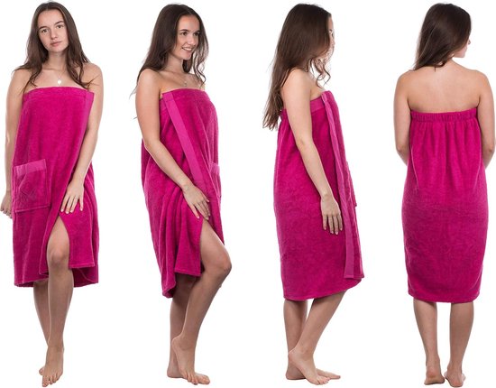 Dames sauna sarong , sauna kilt S-XXL met sluiting , elastische band en zak met geborduurd sabellogo , 100% katoen