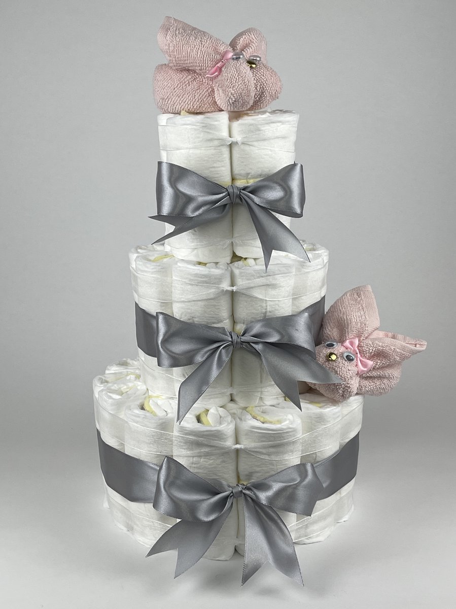Goedkoopste Chouette-Chouette | Luiertaart Meisje | Kraamcadeau | Geboorte Meisje | Babyshower | Konijnen Blush roze - Grijs