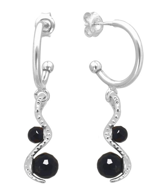 ARLIZI 2265 Boucles d'oreilles pendantes serpent onyx noir - argent sterling - 4 cm