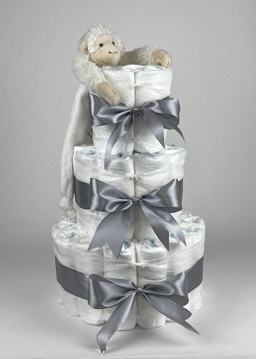Goedkoopste Chouette-Chouette | Luiertaart Neutraal | Kraamcadeau | Geboorte Jongen Meisje | Babyshower | Tuttle Aap Mickey Ivory - Grijs