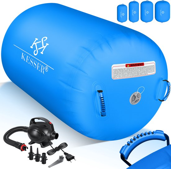 KESSER® Tapis de gymnastique Airtrack Rouleau de gymnastique gonflable - Rouleau Air pour gymnastique et Gymnastique Tapis de Fitness Rouleau de balle avec pompe à air électrique Rouleau de gymnastique - Blauw, 100 x 60 cm
