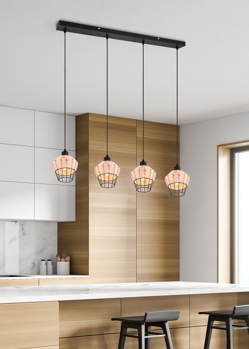 Reality - LED Hanglamp - Hangverlichting - E27 Fitting - 4-lichts - Rechthoek - Bruin - Aluminium