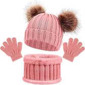 Winter set 3 stuks - Roze - 1 tot 6 jaar - Muts, ronde sjaal, handschoenen voor kinderen - 3-delige set - Voor meisjes en jongens - Black Friday 2023 - Kerstcadeau