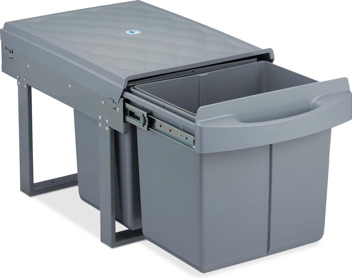 Goedkoopste inbouw prullenbak - 2 vakken - 2 x 15 l - 34,6 x 34 x 51,8 cm - duo - grijs