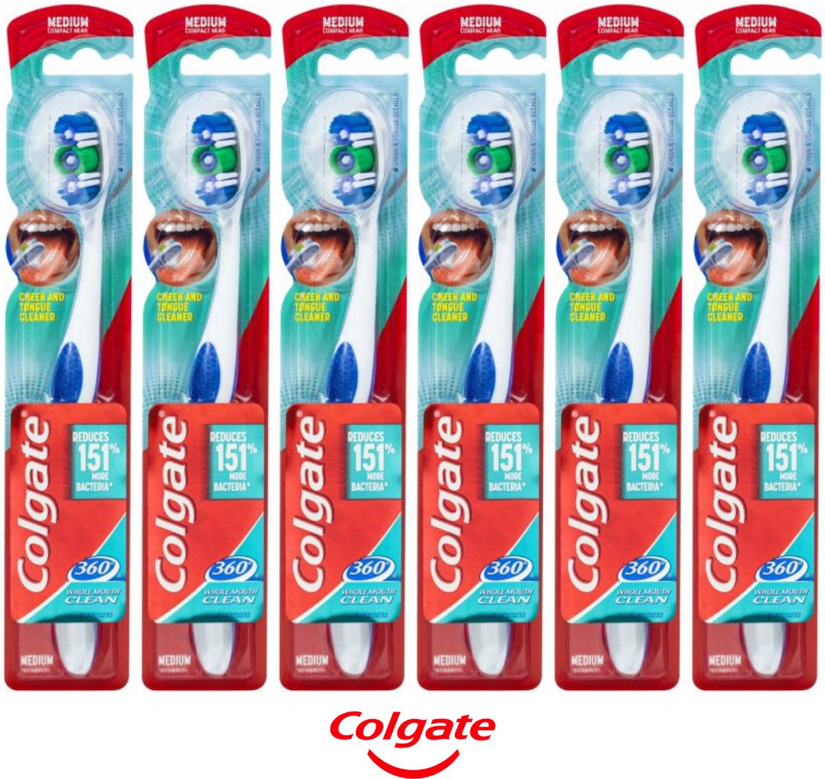 Goedkoopste Colgate Tandenborstel Medium Whole Mouth Clean 360° - Tandenborstels met Tongreiniger - 6 stuks