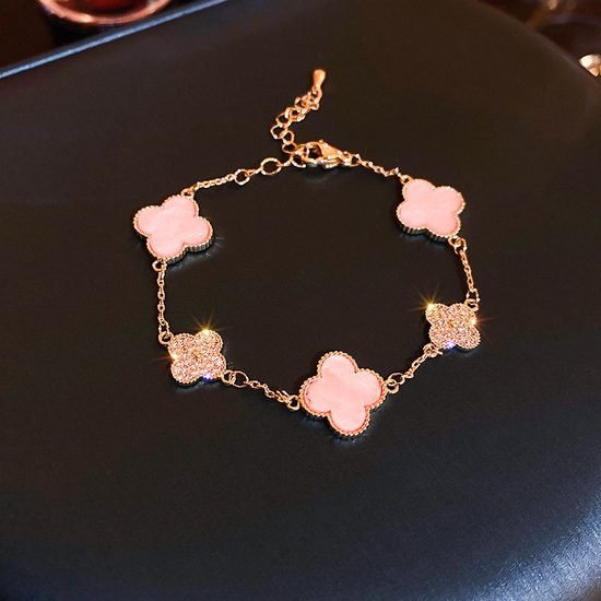 EHH Beauty - Luxe Klaverarmband - Pink - Gold - Limited edition- cadeau vrouw- Moederdag