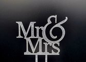 MR & MRS - Taart Topper - Acryl - Zilver - Glitter