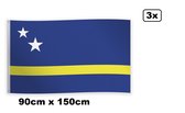 3x Vlag Curacao 90cm x 150cm - verpakt per stuks in doosje - Landen festival thema feest fun verjaardag