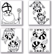 Whaka raamstickers Sinterklaas - 4x A4 - Met Gluurpiet - Zelf in te kleuren - Sinterklaas decoratie & versiering