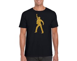 Bellatio Decorations disco verkleed t-shirt - voor heren - zwart - gouden glitters - jaren 70/80 - kleding L