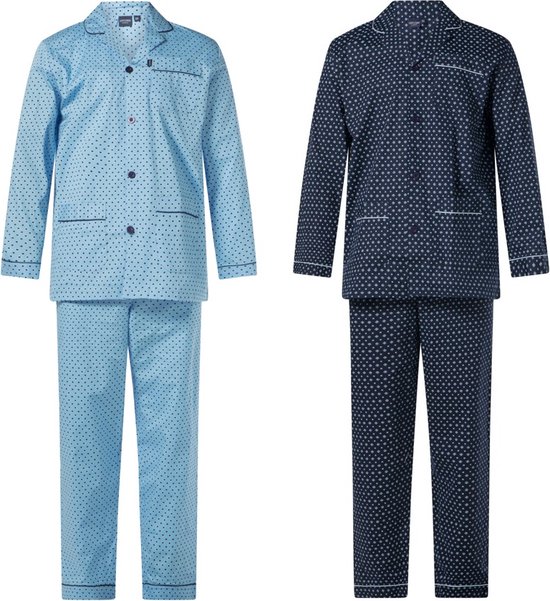 2 heren pyjama's poplin katoen van Gentlemen 9420/9421 blauw en navy maat 62