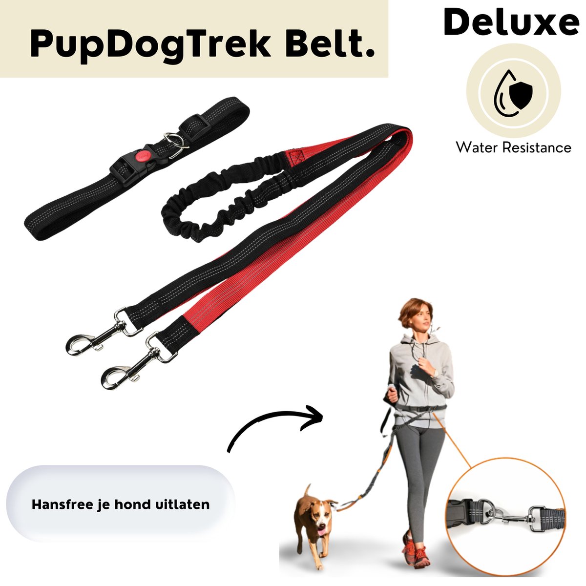 Zee.Dog Looplijn Handsfree Gotham - Hondenriem - Zwart 120-240 Cm - Hondenriem - Pets Place
