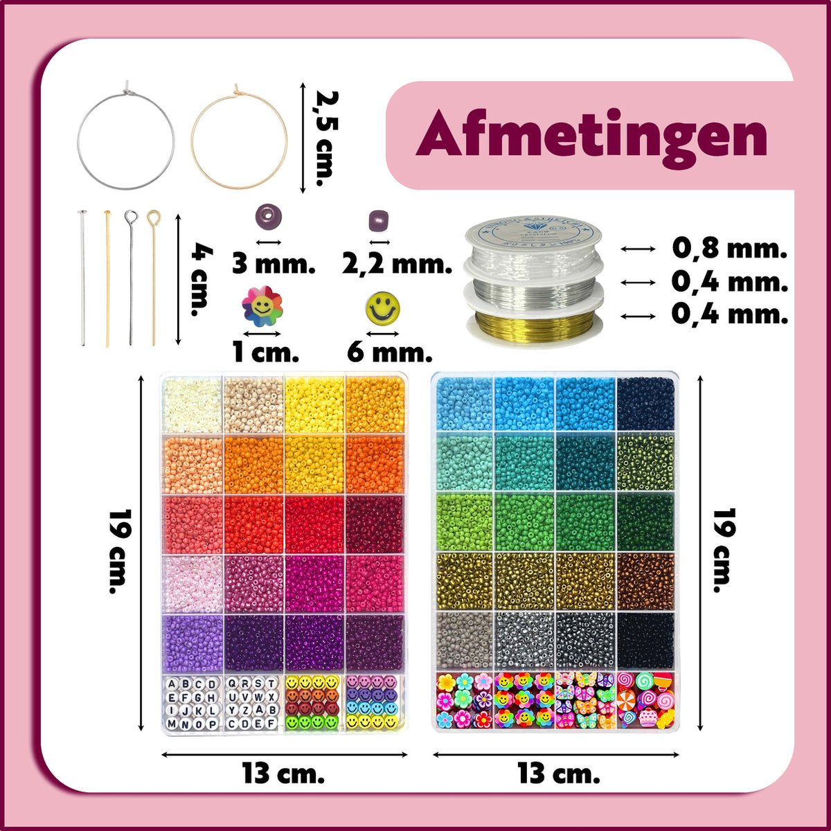 Kralenset BIEK20® - Glaskralen - Rocailles kralen - Armbandjes maken met kraaltjes - Polymeer Kralen Set - Kralendoos - Letterkralen - Kralenketting - Incl. Giftbox — afbeelding 5