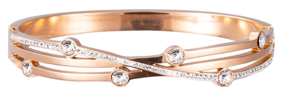 Nouka Dames Armband – Rosé Goud Gekleurde Bangle met Strass Steentjes - Stainless Steel – Rose Gold – Cadeau voor Vrouwen