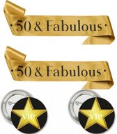 50 & Fabulous set met 2 gouden sjerpen en 2 buttons VIP Star - jubileum - 50 - sjerp - fabulous - button