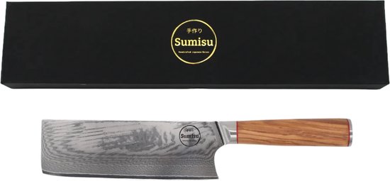 Sumisu Knives - Japans hakmes - Nakiri Wood Collection - 100% Damascus staal - Geleverd in luxe geschenkdoos - Cadeau