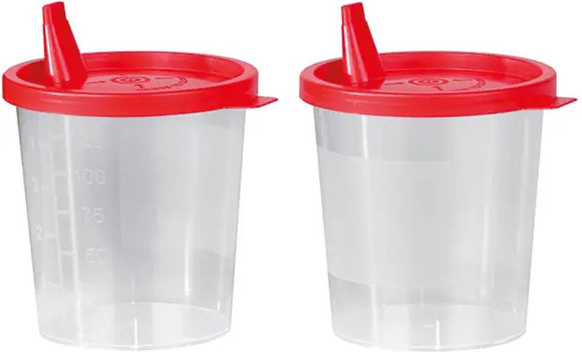 Goedkoopste Urinebeker, 125ml rode lipdeksel met teststrip opening – 100 stuks