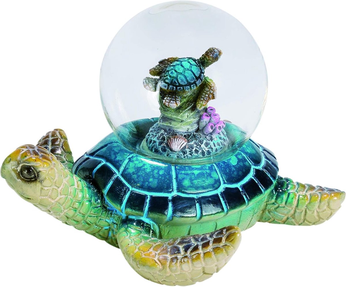 Sneeuwbol, schildpad, smaragd, op figuur schildpad van kunsthars, 6,5/9/9 cm - Merkloos
