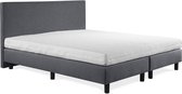 Boxspring Sofia luxe lederlook antraciet 150x220 incl. wit matras, hoofdbord glad uitgevoerd.