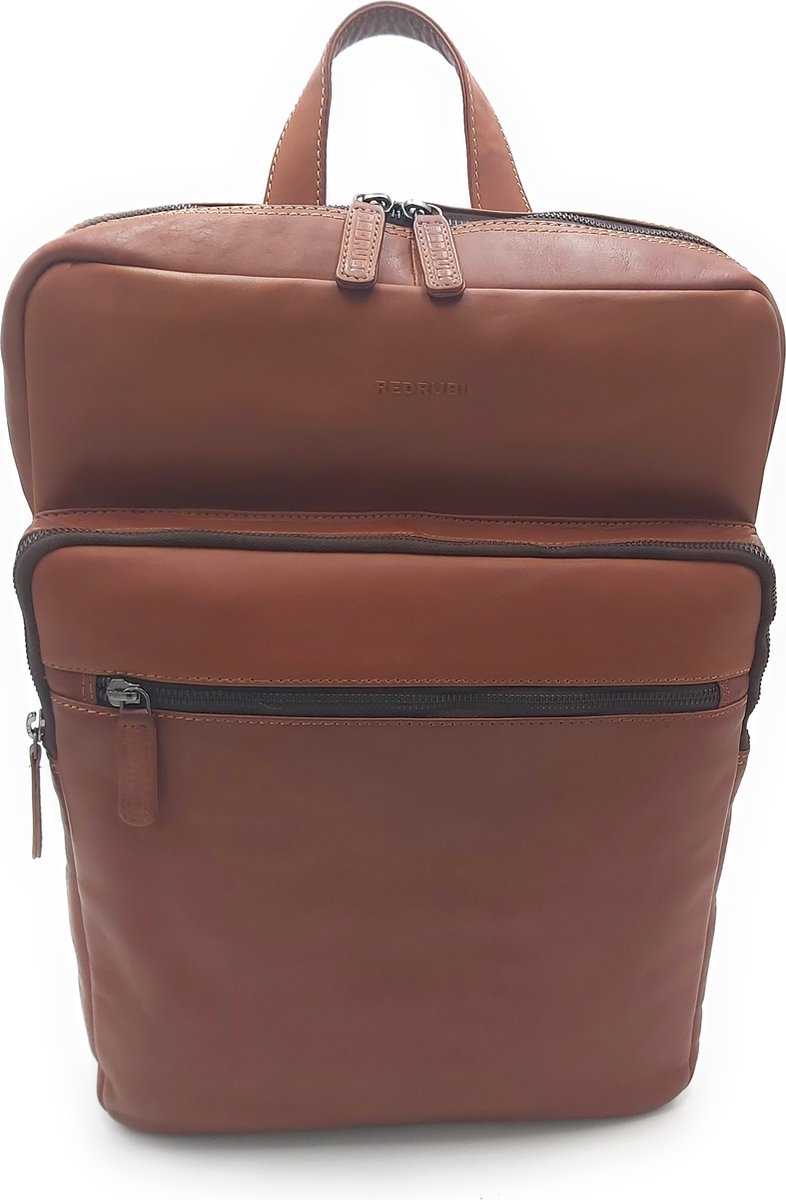 REDRUBI UM/6/1106 - echt leren - rugzak – laptoptas- stevig - vintage leer met RFID protected- bruin /cognac