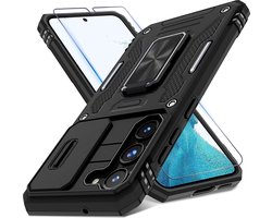 Podec Coque pour Samsung Galaxy S23 Plus Zwart - Coque Anti-Choc Hybride Armure avec Ring de Béquille et Protecteur d'écran