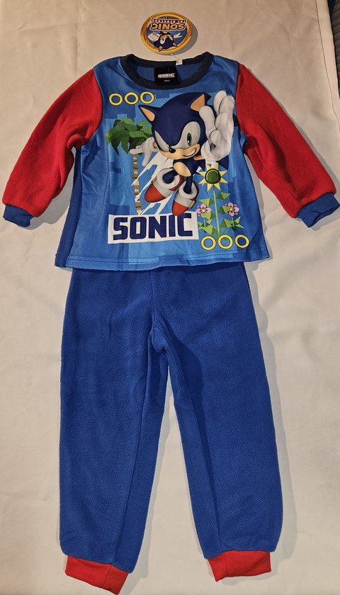 Sonic the Hedgehog pyjama coins fleece rood/blauw maat 110