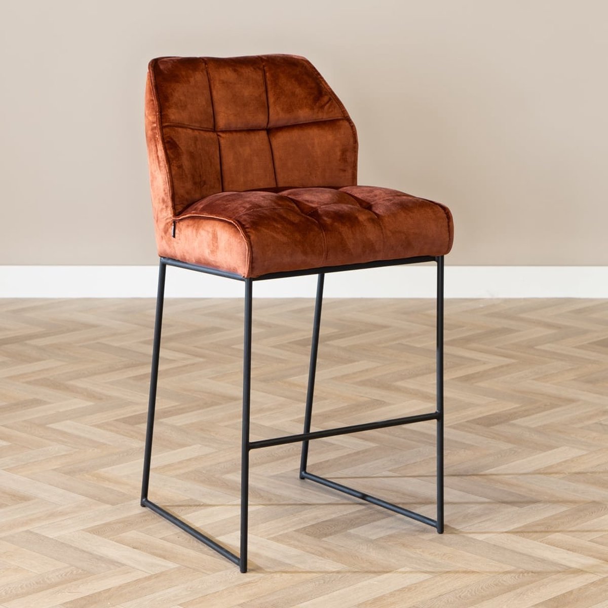 Bronx71 Velvet barkruk Janna koper 82 cm - barstoel
