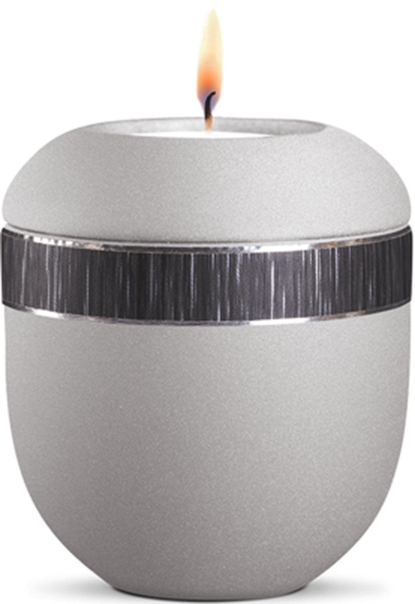 UrnExpert Mini urn met herdenkingslicht wit met zwart geborsteld decoratie mini-urnen mini urnen voor mensen mini urn voor as volwassen kleine urne voor as mens mini urn waxinelichthouder mini-urnen met kaarsje