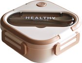 Lunchbox met bestek | 1,3 liter | 19cmx19cmx7cm | Geschikt voor magnetron | Kleur Licht Geel