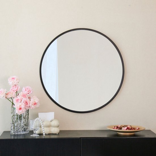 Miroir Design Albatros rond Zwart avec bord en métal, diamètre 50 cm, pour  salon,... | bol