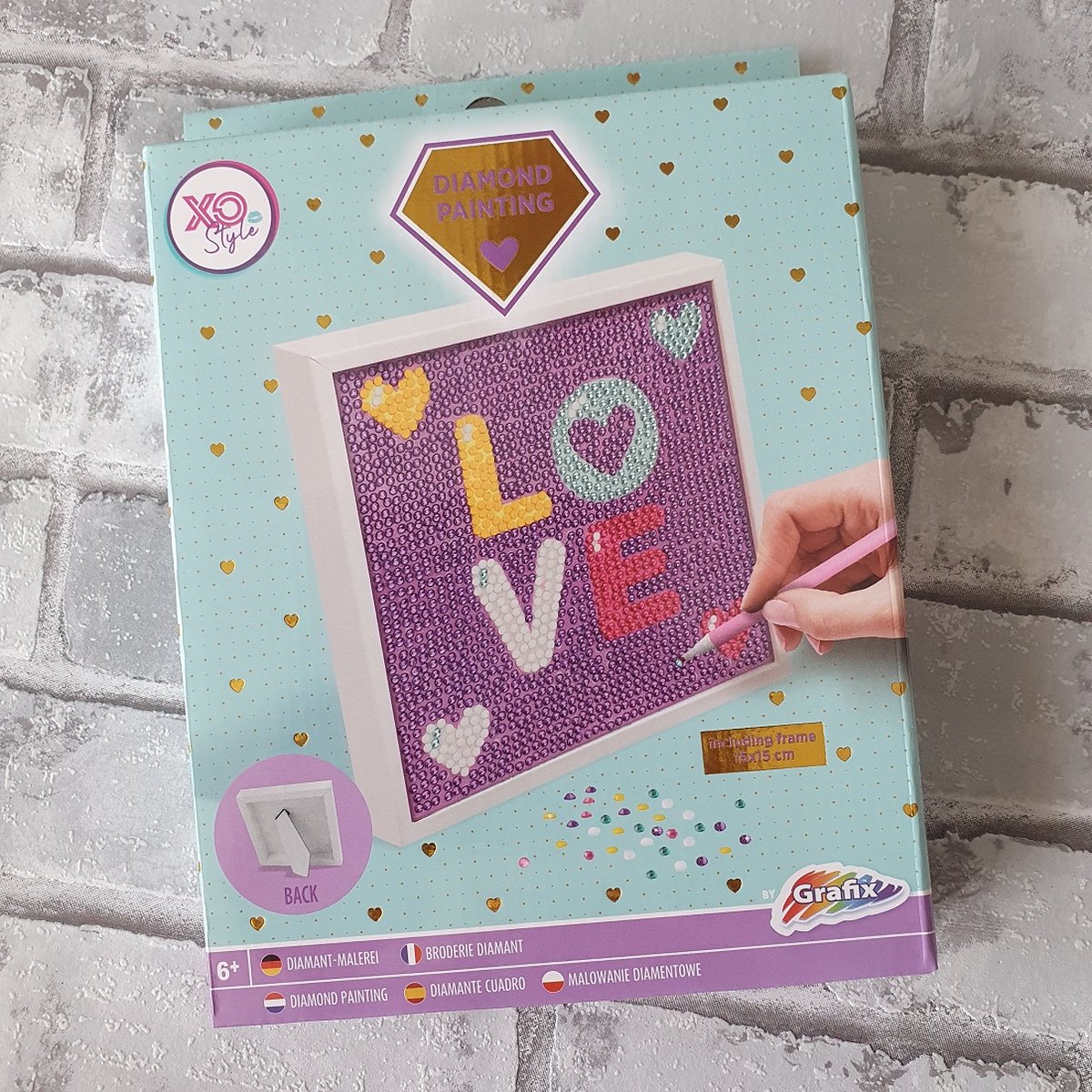 Diamond painting DIY love in frame 15x15 cm ronde steentjes