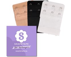 BH verlengstuk 3 haaks - 3Pack zwart, wit, beige - BH accessoires - Beha verlenger - Bra Extender - BH clip - BH Verlenger - Shapetape
