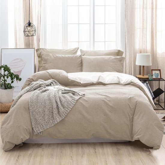 2-Piece Bed Linen Set with Zip, Cotton, Similar Texture to Stonewashed Linen, Includes 1 Duvet Cover 135 x 200 cm and 1 Pillowcase 80 x 80 cm, Apricot