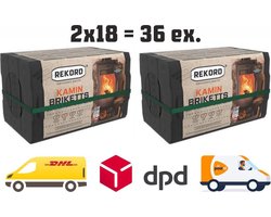 Bruinkool briketten - 2x18 stuks (36 briketten) - 20 kg. rekord bruinkool briketten - haardhout - kachel