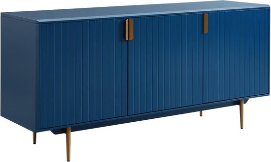 Buffet - 3 portes - MDF et métal - Coloris : bleu et or - LIKANA L 160 cm x H 76 cm x P 47 cm