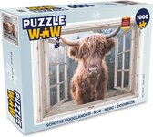 Puzzel Schotse hooglander - Koe - Berg - Doorkijk - Legpuzzel - Puzzel 1000 stukjes volwassenen