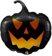 Qualatex - Zwarte folieballon Halloween pompoen - 88 cm