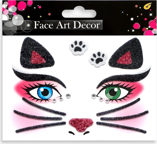 Foto: Face jewels gezicht sticker face tattoo plak diamantjes kat poes carnaval